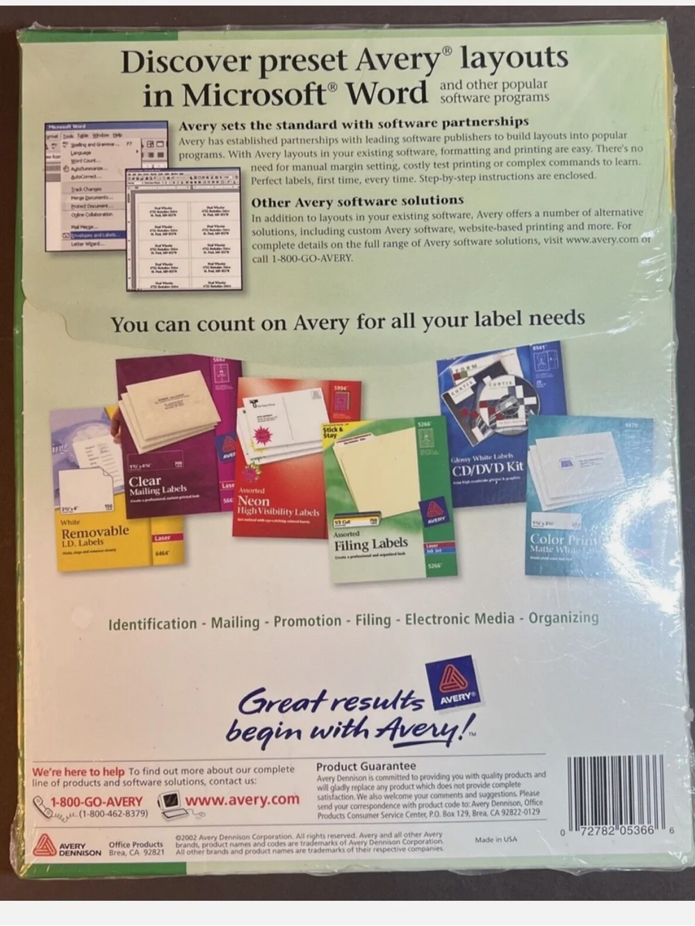 Avery White Filing Labels 5366, 1/3 Cut 1500 Labels Self Sealing, Ink Jet 072